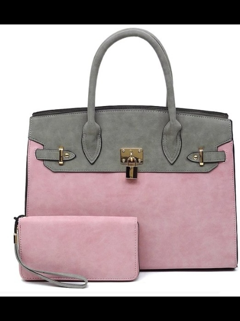 Two-Tone Pink and Gray Women's Tote with Wristlet